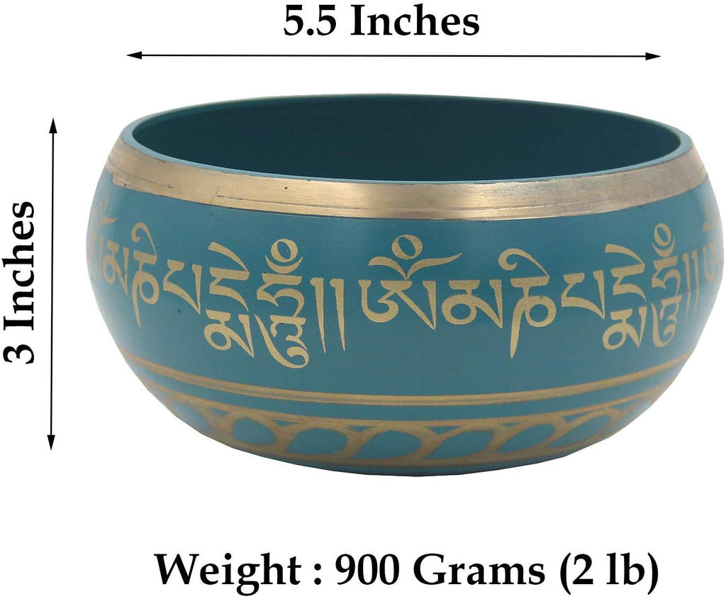 Tibetan Meditation Om Mani Padme Hum Singing Bowl Complete Set (X-Large, Turquoise) - DharmaObjects