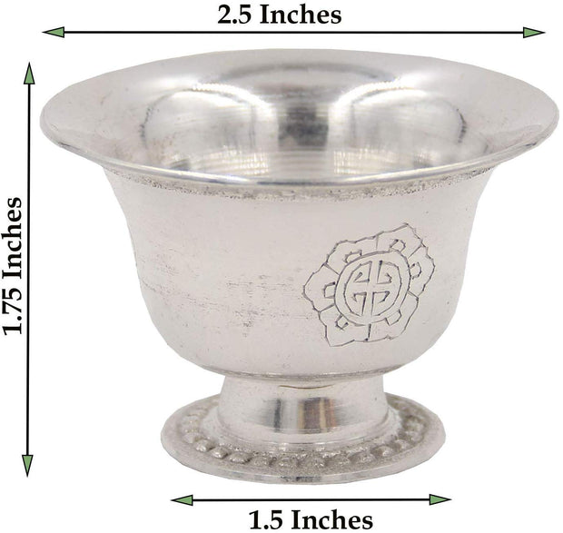 Ghee Lamp Holder Candle Holder Tibetan Brass Oil Butter Lamp Buddhist Supplies (Silver Small) - DharmaObjects