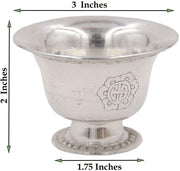 Ghee Lamp Holder Candle Holder Tibetan Brass Oil Butter Lamp Buddhist Supplies (Silver Medium) - DharmaObjects