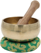 Tibetan OM MANI Singing Bowl Set ~ With Mallet, Brocade Cushion & Carry Bag ~ For Meditation, Chakra Healing, Prayer, Yoga (Gold) - DharmaObjects