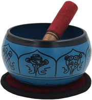 Yoga Meditation 6 Inches 8 Lucky Symbols Singing Bowl/Cushion/Leather Mallet Gift Set (Turquoise) - DharmaObjects