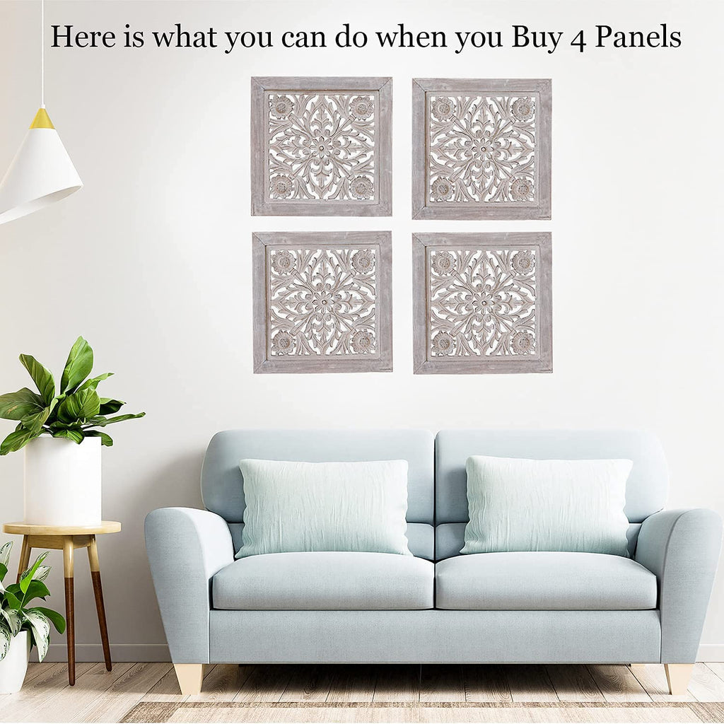 Handcrafted Lotus Wood Wall Panel Decor Hanging Art 16" X 16" - DharmaObjects