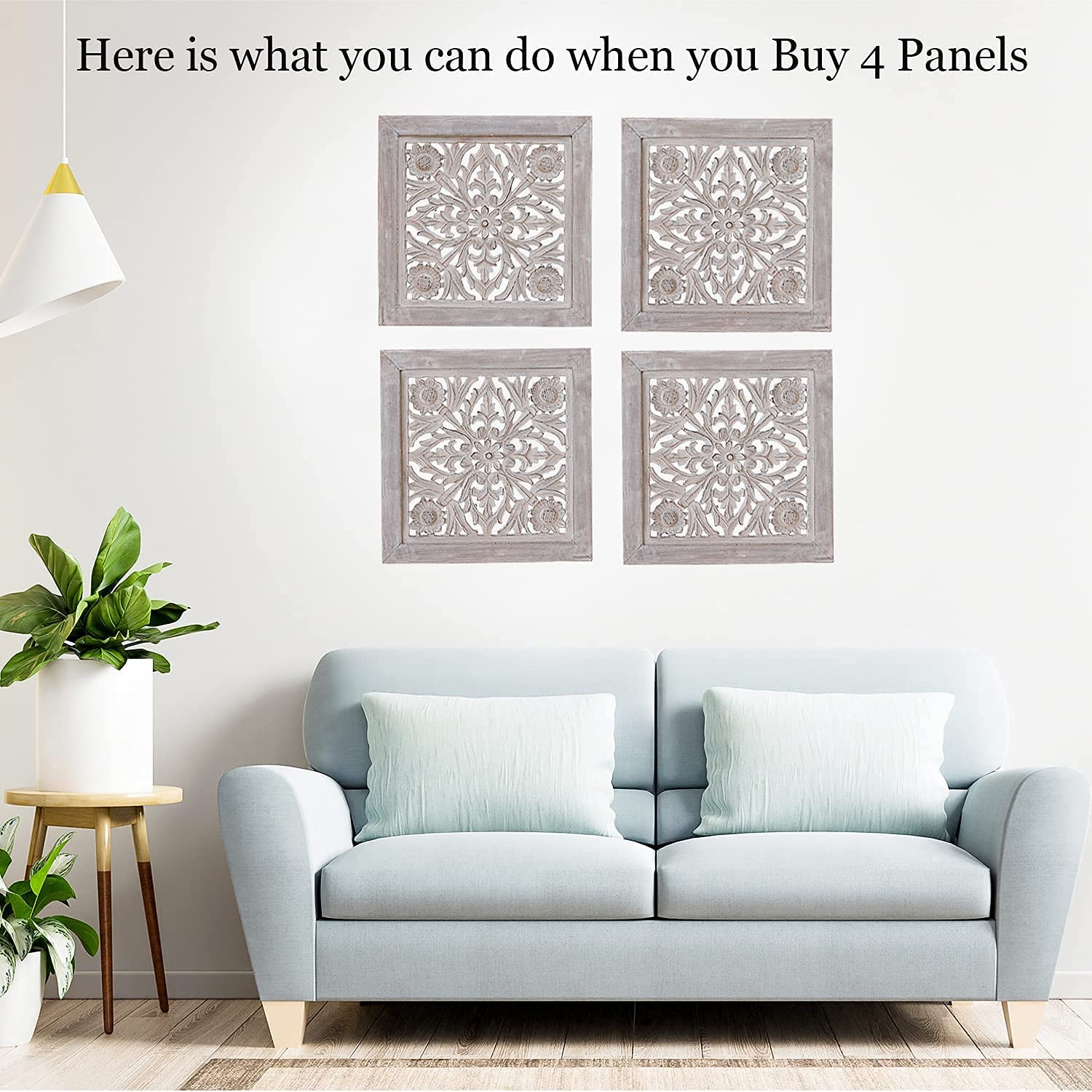 Handcrafted Lotus Wood Wall Panel Decor Hanging Art 16" X 16" - DharmaObjects