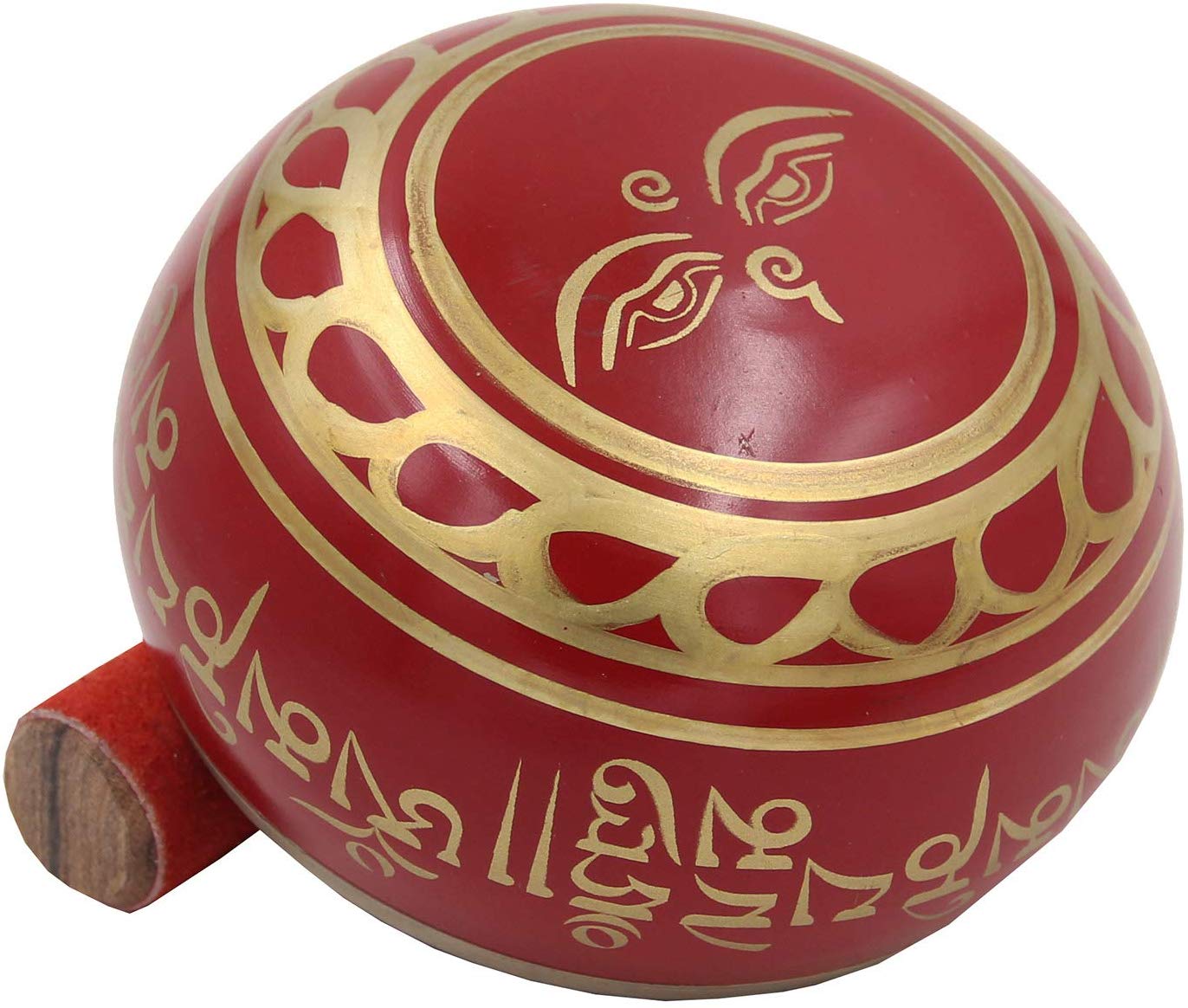 Large ~ Tibetan OM MANI Singing Bowl Set ~ With Mallet, Brocade Cushion & Carry Bag ~ For Meditation, Chakra Healing, Prayer, Yoga (Red) - DharmaObjects