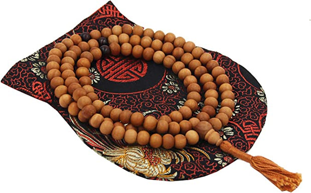 DharmaObjects 108 Beads Sandalwood Mala Mysore India with Free Mala Bag