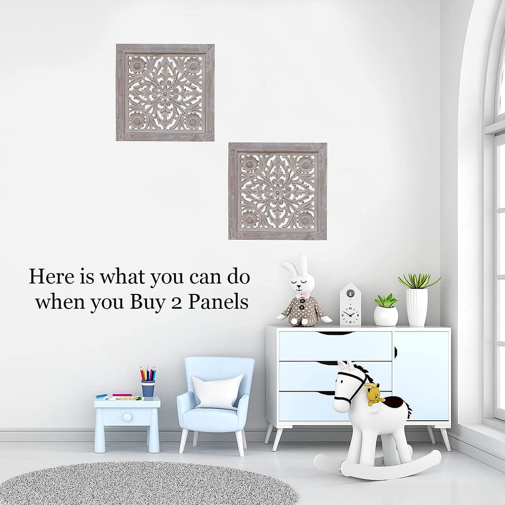 Handcrafted Lotus Wood Wall Panel Decor Hanging Art 16" X 16" - DharmaObjects