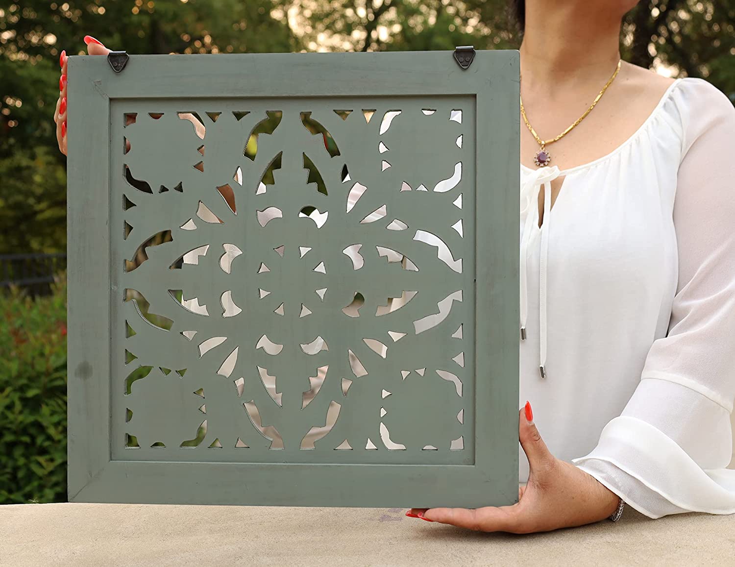 Handcrafted Lotus Wood Wall Panel Decor Hanging Art 16" X 16" - DharmaObjects