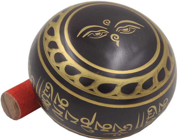Large ~ Tibetan OM MANI Singing Bowl Set ~ With Mallet, Brocade Cushion & Carry Bag ~ For Meditation, Chakra Healing, Prayer, Yoga (Purple) - DharmaObjects