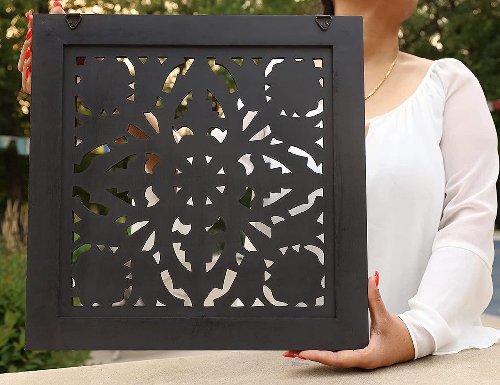 Handcrafted Lotus Wood Wall Panel Decor Hanging Art 16" X 16" - DharmaObjects