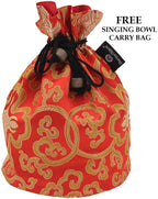 Large ~ Tibetan OM MANI Singing Bowl Set ~ With Mallet, Brocade Cushion & Carry Bag ~ For Meditation, Chakra Healing, Prayer, Yoga (Red) - DharmaObjects