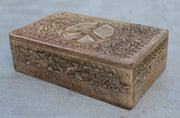Hand Carved  Peace Sign Jewelry Trinket Keepsake Wooden Storage Box
