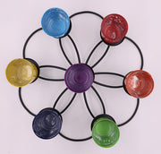 Large Round  Set of 7 Chakra Symbols Votive Tea Light Candle Holder