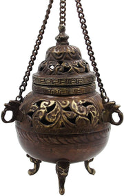 Tibetan Traditional Hanging Incense Burner Copper 5" High - DharmaObjects