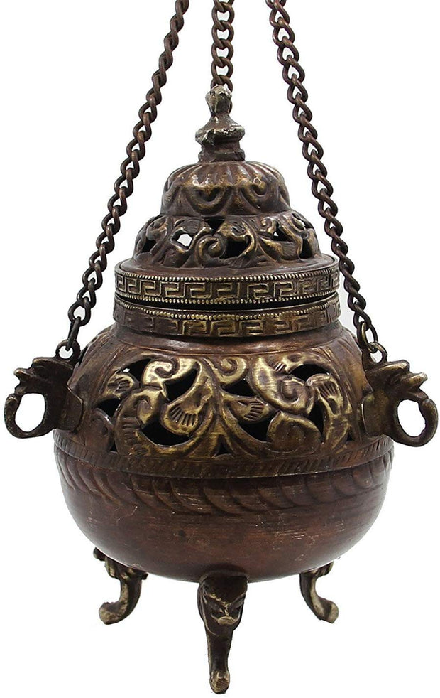 Tibetan Traditional Hanging Incense Burner Copper 5" High - DharmaObjects