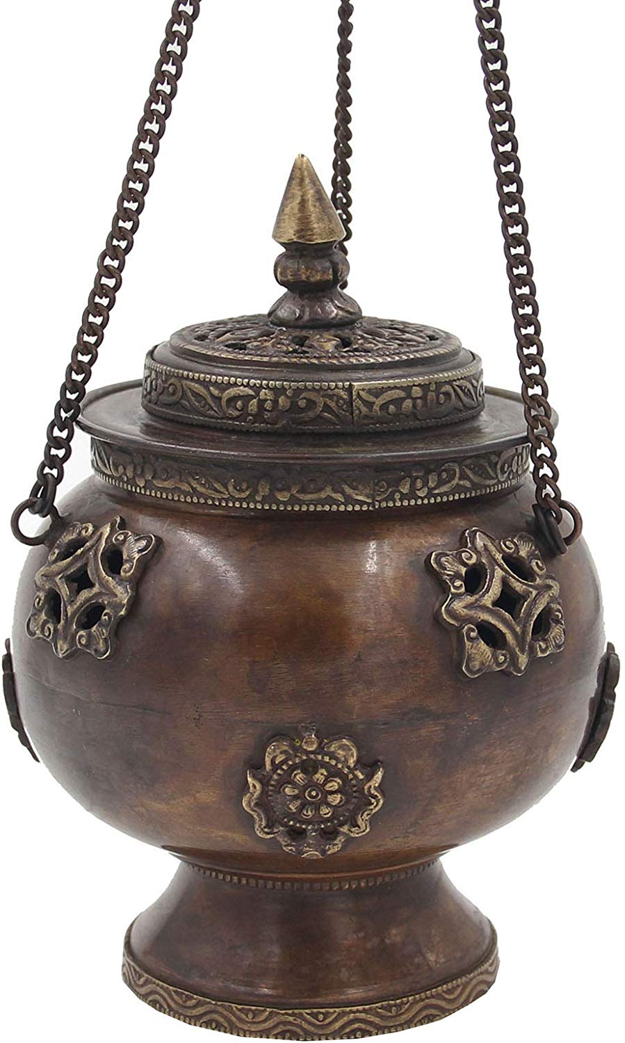 Tibetan Traditional Hanging Incense Burner Copper (6 x 4.5 x 4.5 Inches, Hanging 8) - DharmaObjects