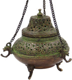 Tibetan Traditional Hanging Incense Burner Copper (5.5 x 4.5 x 4.5 Inches, Hanging 7) - DharmaObjects