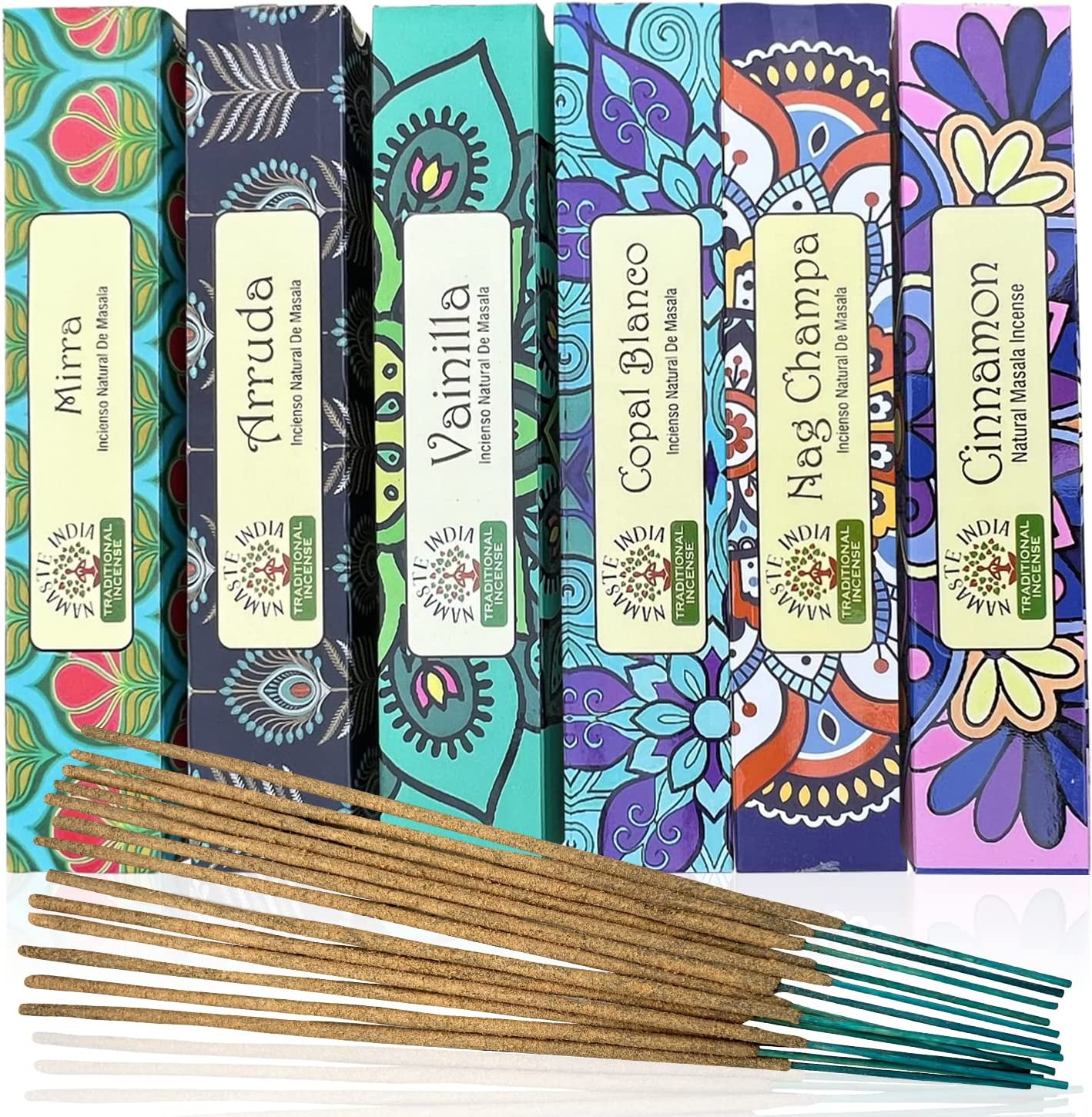 DharmaObjects Premium Incense Sticks - Mix 6 Scents , Myrrh, Arruda, Vanilla, Copal Blanco, Cinnamon, Nag Champa Incense Gift Set - DharmaObjects
