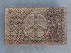 Hand Carved  Peace Sign Jewelry Trinket Keepsake Wooden Storage Box - DharmaObjects