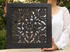 Handcrafted Lotus Wood Wall Panel Decor Hanging Art 16" X 16" - DharmaObjects