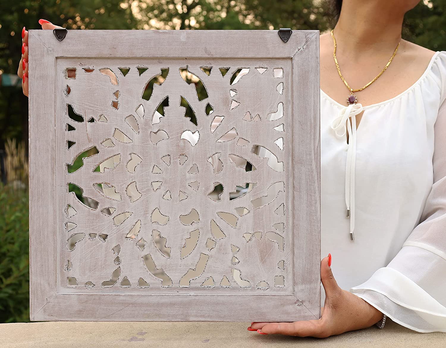 Handcrafted Lotus Wood Wall Panel Decor Hanging Art 16" X 16" - DharmaObjects