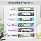 DharmaObjects Premium Incense Sticks - Mix 6 Scents , Myrrh, Arruda, Vanilla, Copal Blanco, Cinnamon, Nag Champa Incense Gift Set - DharmaObjects