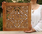 Handcrafted Lotus Wood Wall Panel Decor Hanging Art 16" X 16" - DharmaObjects