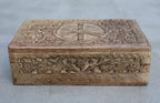 Hand Carved  Peace Sign Jewelry Trinket Keepsake Wooden Storage Box - DharmaObjects
