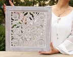 Handcrafted Lotus Wood Wall Panel Decor Hanging Art 16" X 16" - DharmaObjects