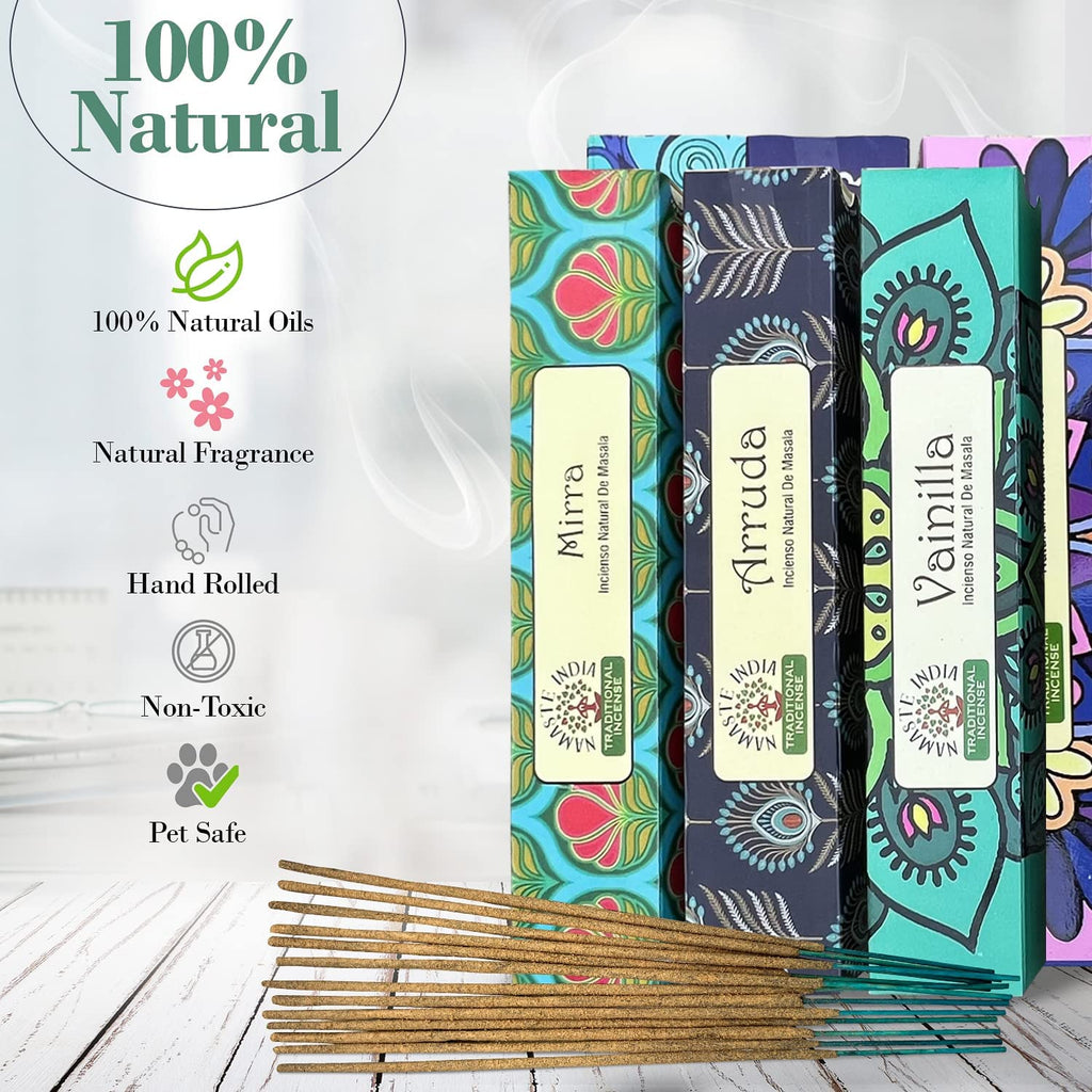 DharmaObjects Premium Incense Sticks - Mix 6 Scents , Myrrh, Arruda, Vanilla, Copal Blanco, Cinnamon, Nag Champa Incense Gift Set - DharmaObjects