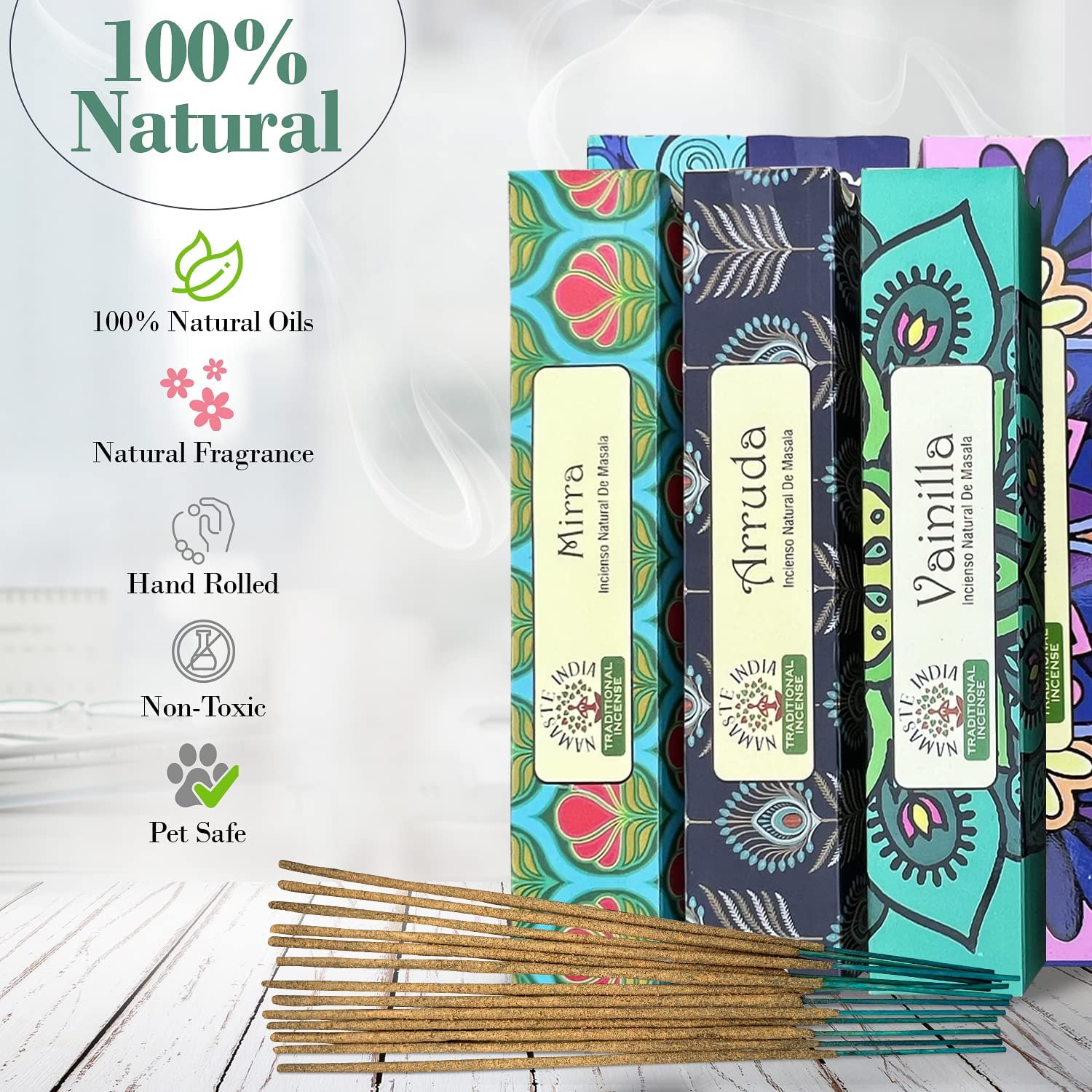 DharmaObjects Premium Incense Sticks - Mix 6 Scents , Myrrh, Arruda, Vanilla, Copal Blanco, Cinnamon, Nag Champa Incense Gift Set - DharmaObjects