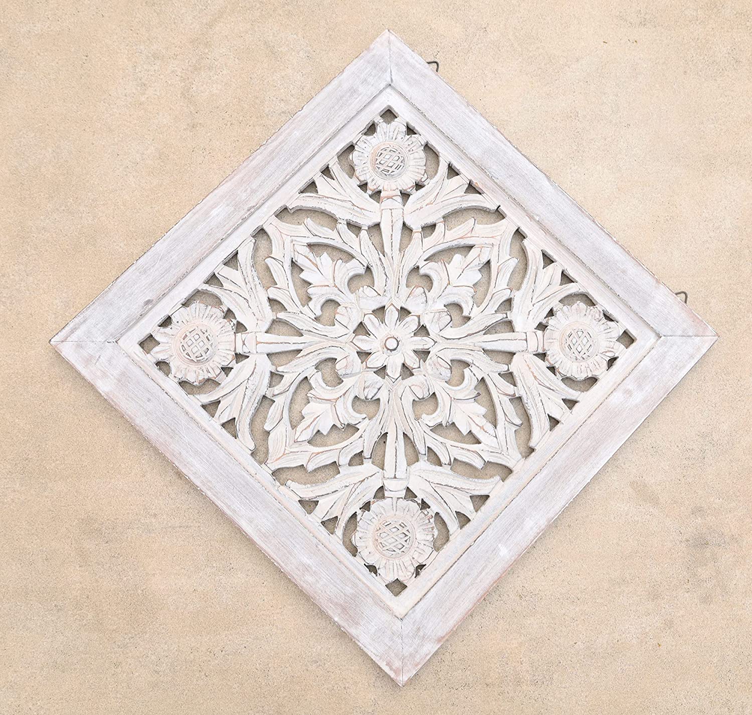 Handcrafted Lotus Wood Wall Panel Decor Hanging Art 16" X 16" - DharmaObjects