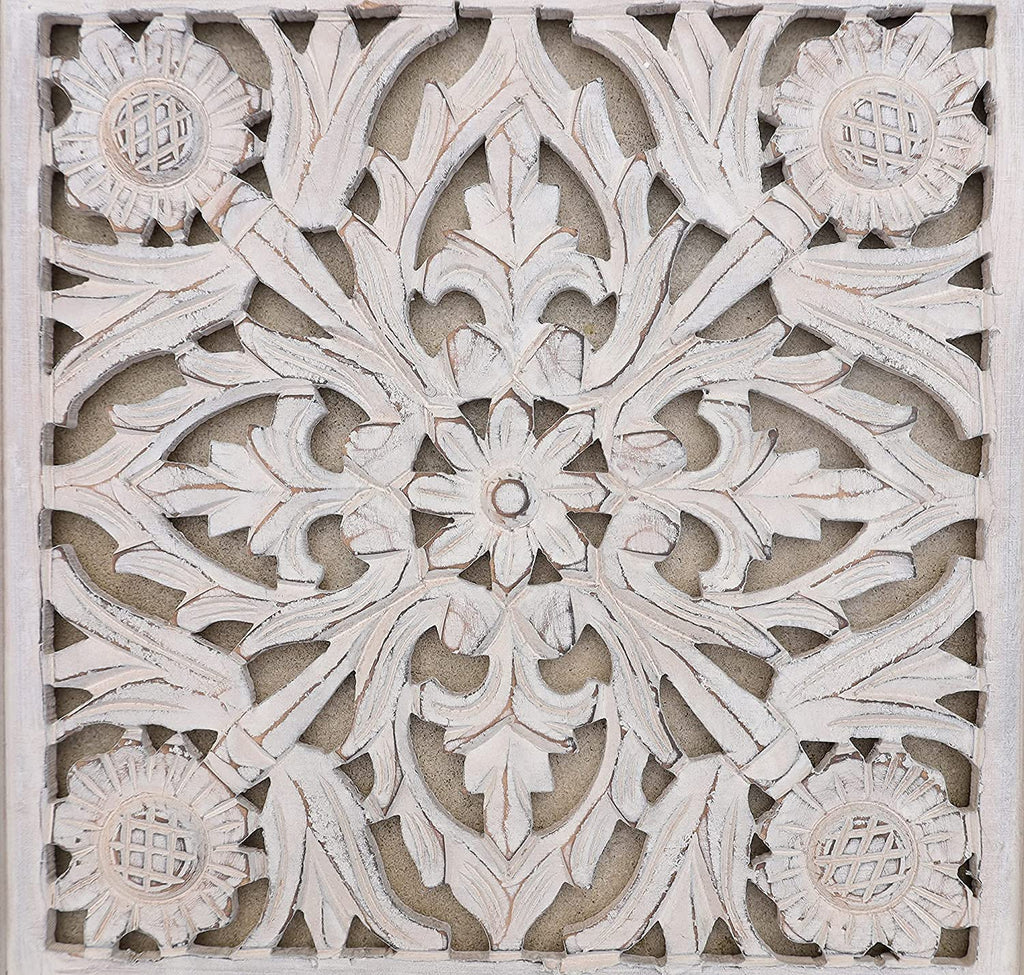 Handcrafted Lotus Wood Wall Panel Decor Hanging Art 16" X 16" - DharmaObjects