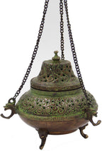 Tibetan Traditional Hanging Incense Burner Copper (5.5 x 4.5 x 4.5 Inches, Hanging 7) - DharmaObjects