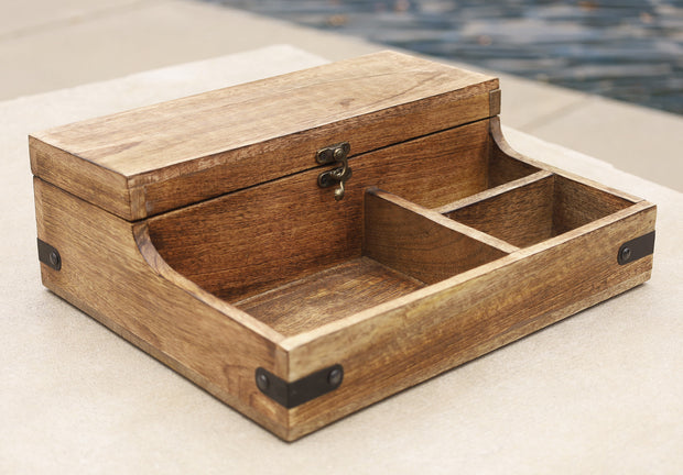 Rustic Wooden 7 Slots Bedside Phone, Watch & Valet Organizer Keepsake Treasure Box