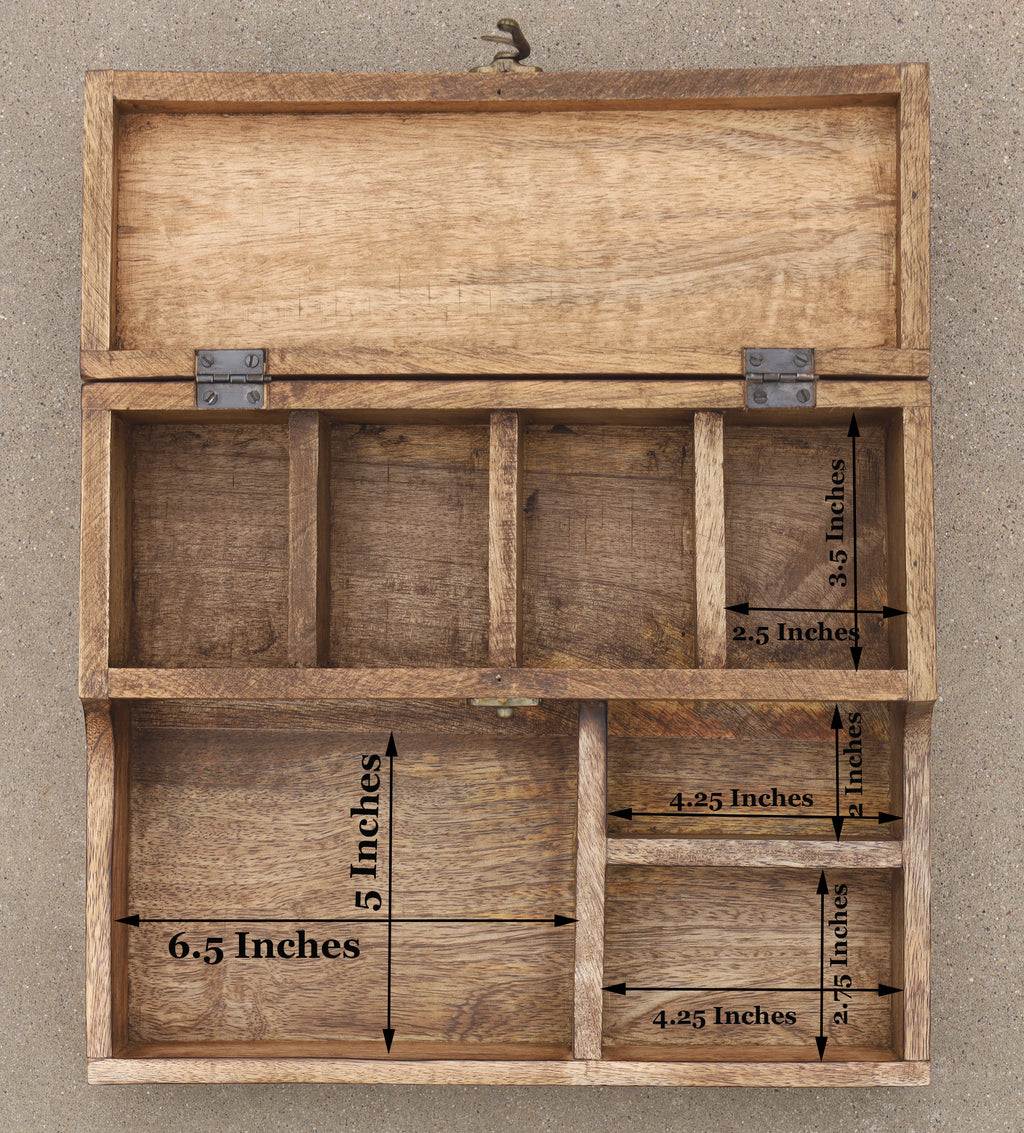 Rustic Wooden 7 Slots Bedside Phone, Watch & Valet Organizer Keepsake Treasure Box