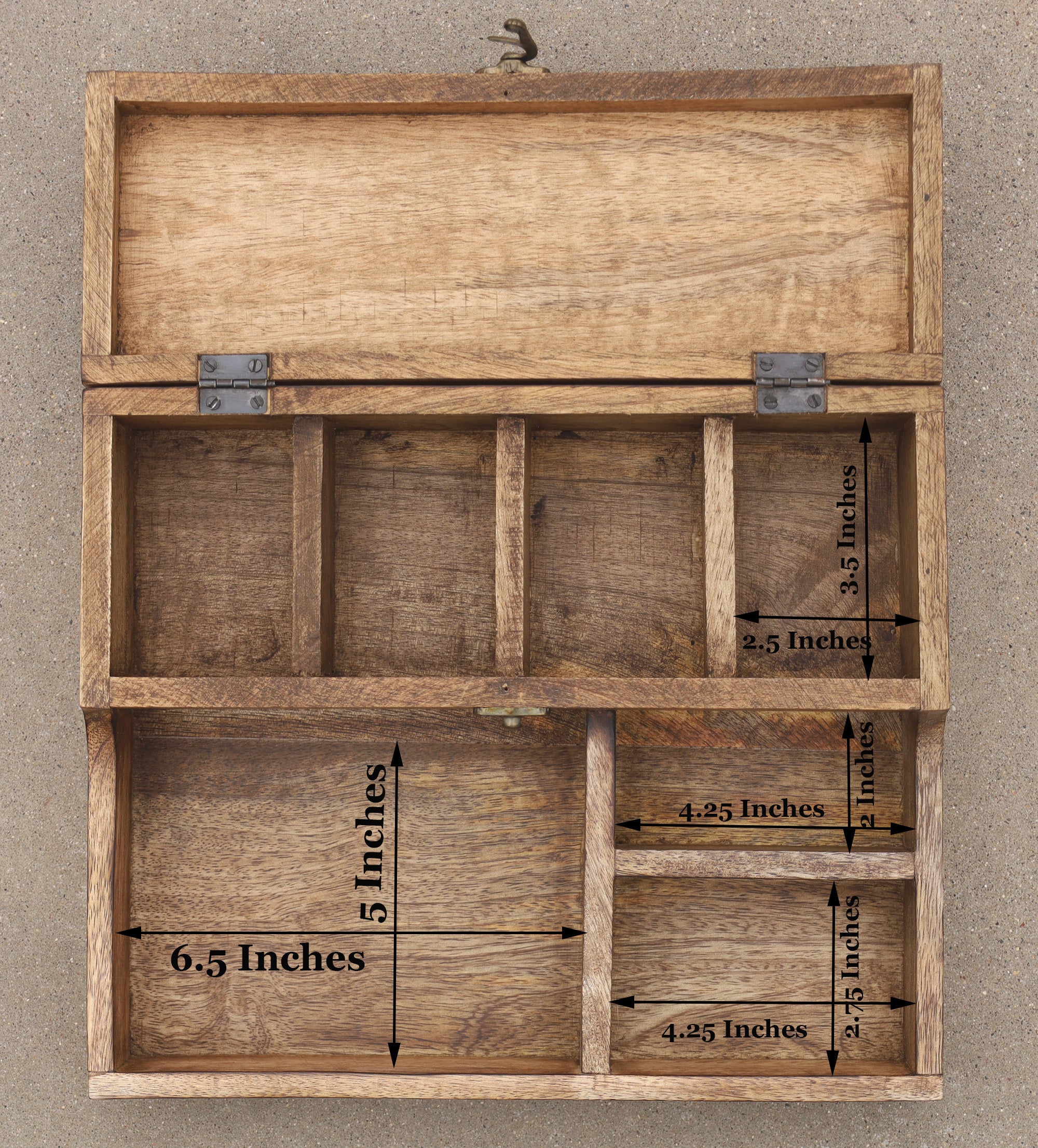 Rustic Wooden 7 Slots Bedside Phone, Watch & Valet Organizer Keepsake Treasure Box