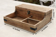 Rustic Wooden 7 Slots Bedside Phone, Watch & Valet Organizer Keepsake Treasure Box