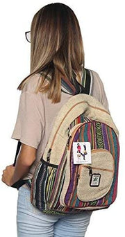 KayJayStyles Natural Handmade Large Multi Pocket Hemp Nepal Backpack
