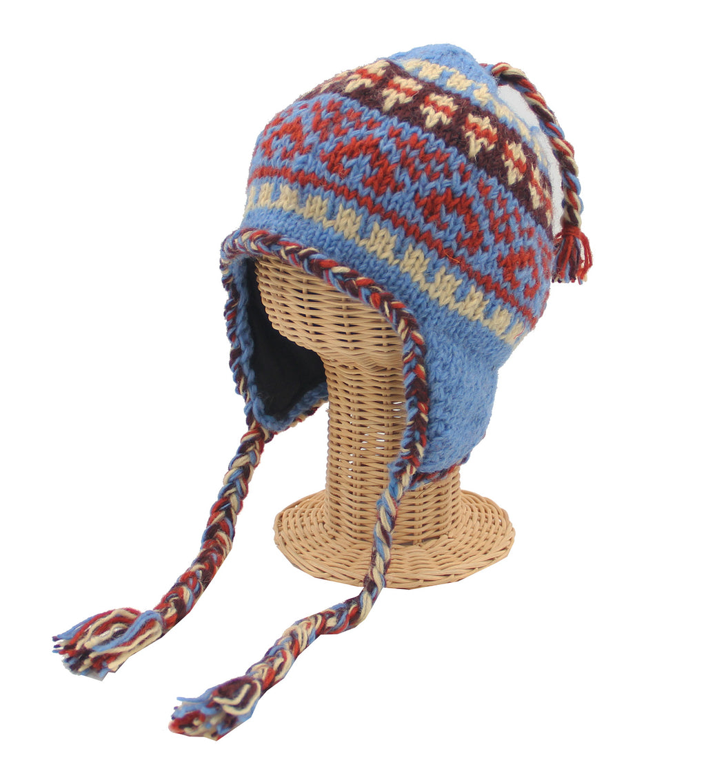 Nepal Hand Knit Ear Flaps Beanie Ski Wool Hat & Glove Mitten Set - DharmaObjects
