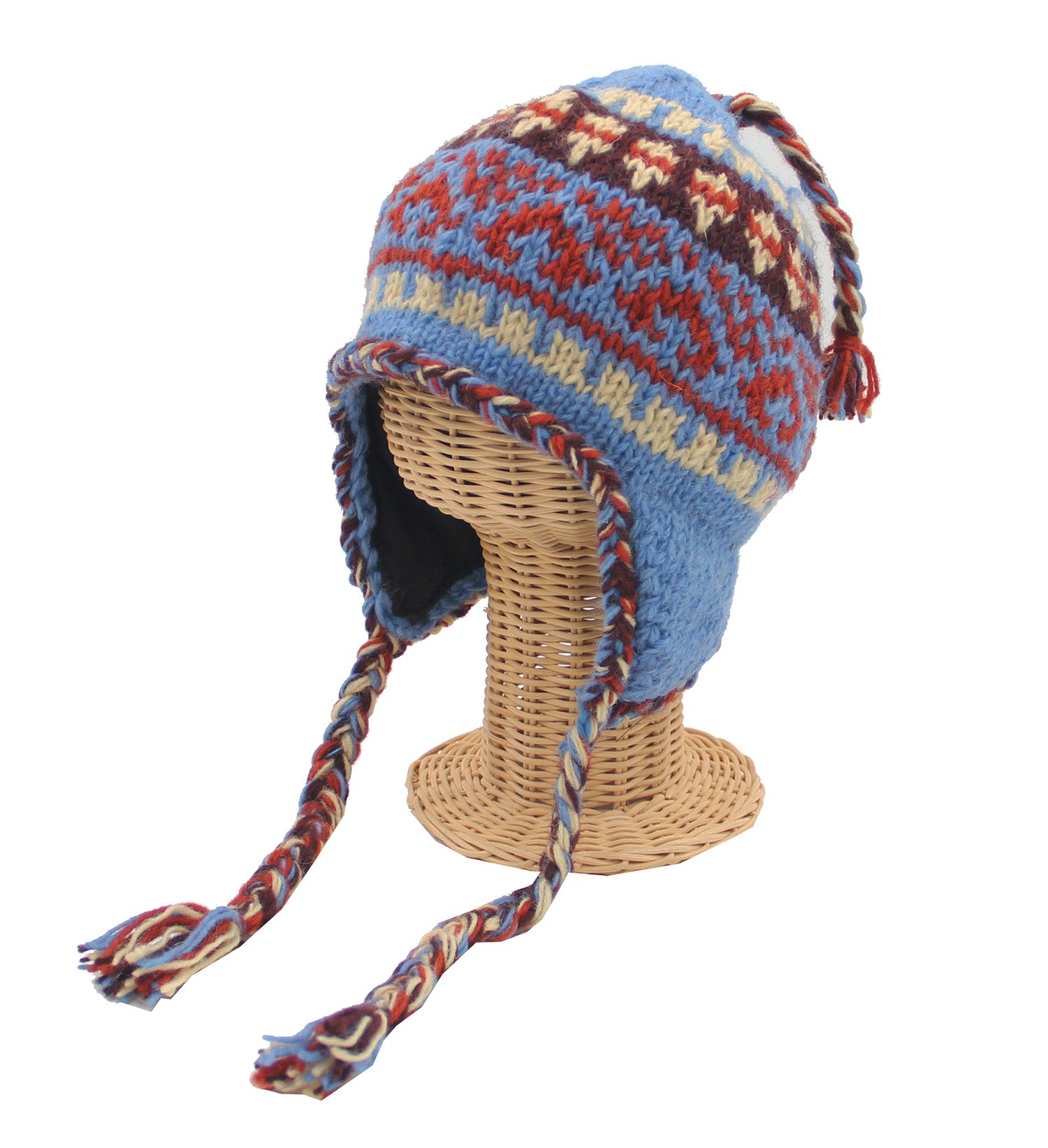 Nepal Hand Knit Ear Flaps Beanie Ski Wool Hat & Glove Mitten Set - DharmaObjects
