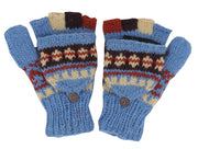 Nepal Hand Knit Ear Flaps Beanie Ski Wool Hat & Glove Mitten Set - DharmaObjects