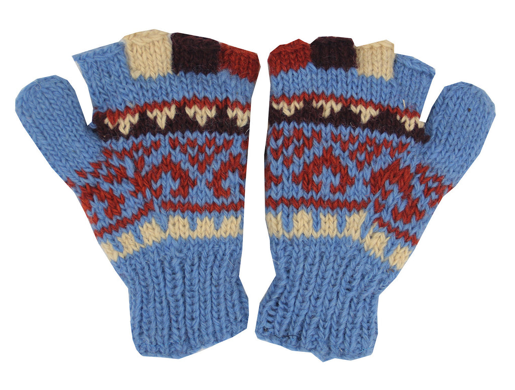 Nepal Hand Knit Ear Flaps Beanie Ski Wool Hat & Glove Mitten Set - DharmaObjects