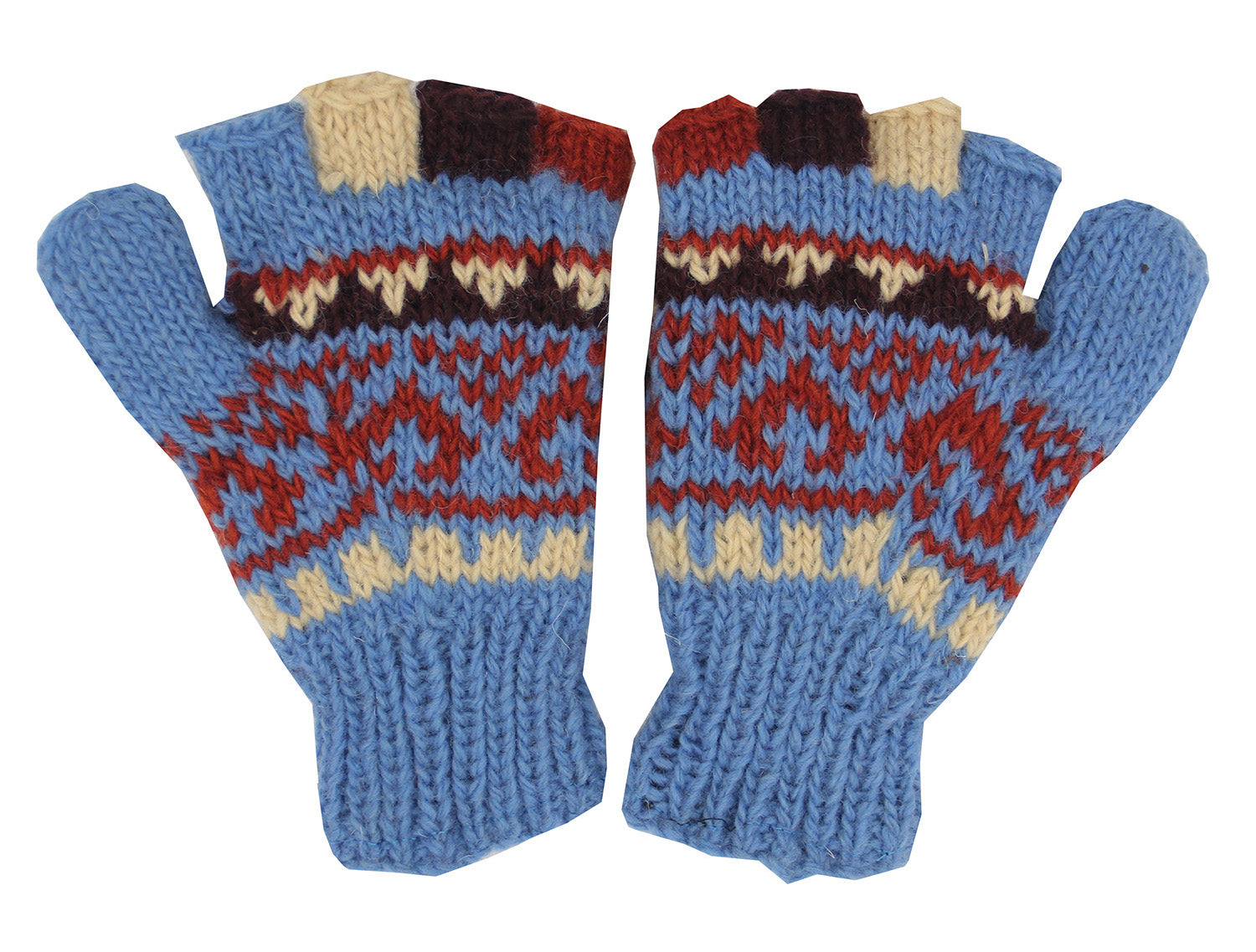 Nepal Hand Knit Ear Flaps Beanie Ski Wool Hat & Glove Mitten Set - DharmaObjects