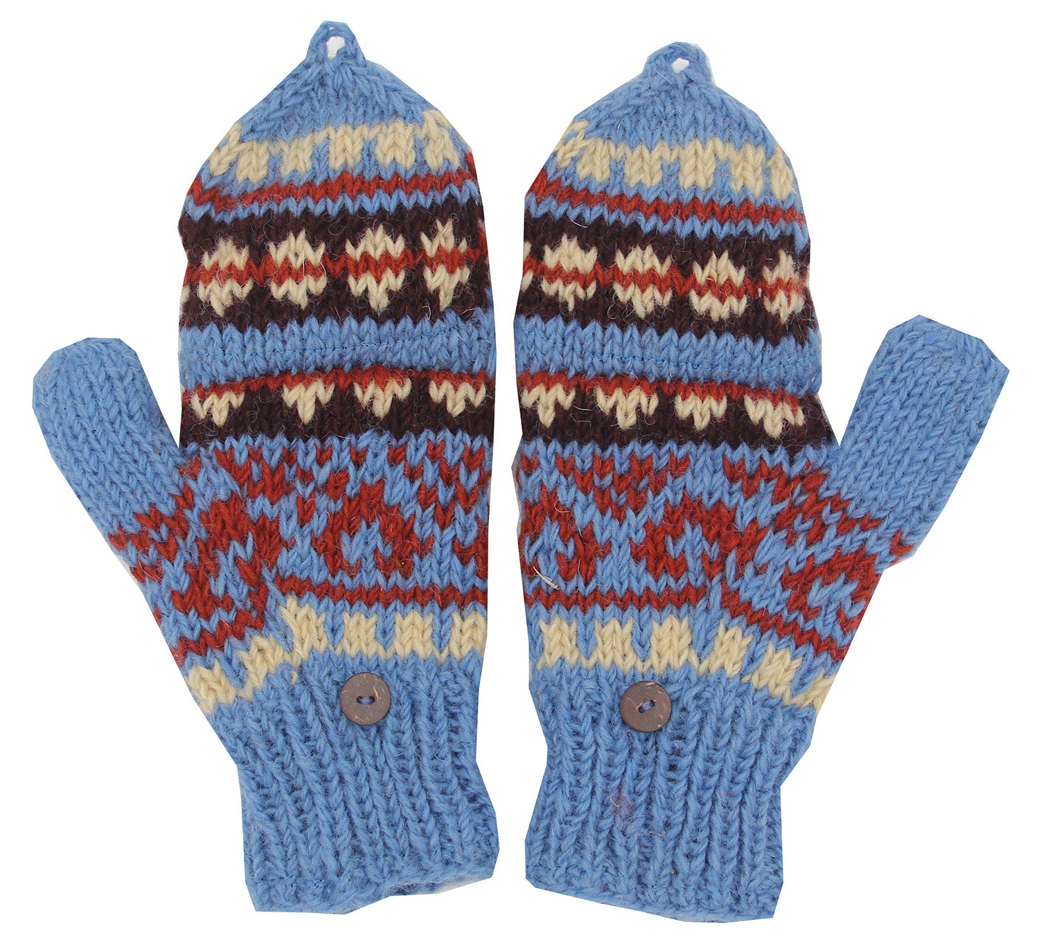 Nepal Hand Knit Ear Flaps Beanie Ski Wool Hat & Glove Mitten Set - DharmaObjects