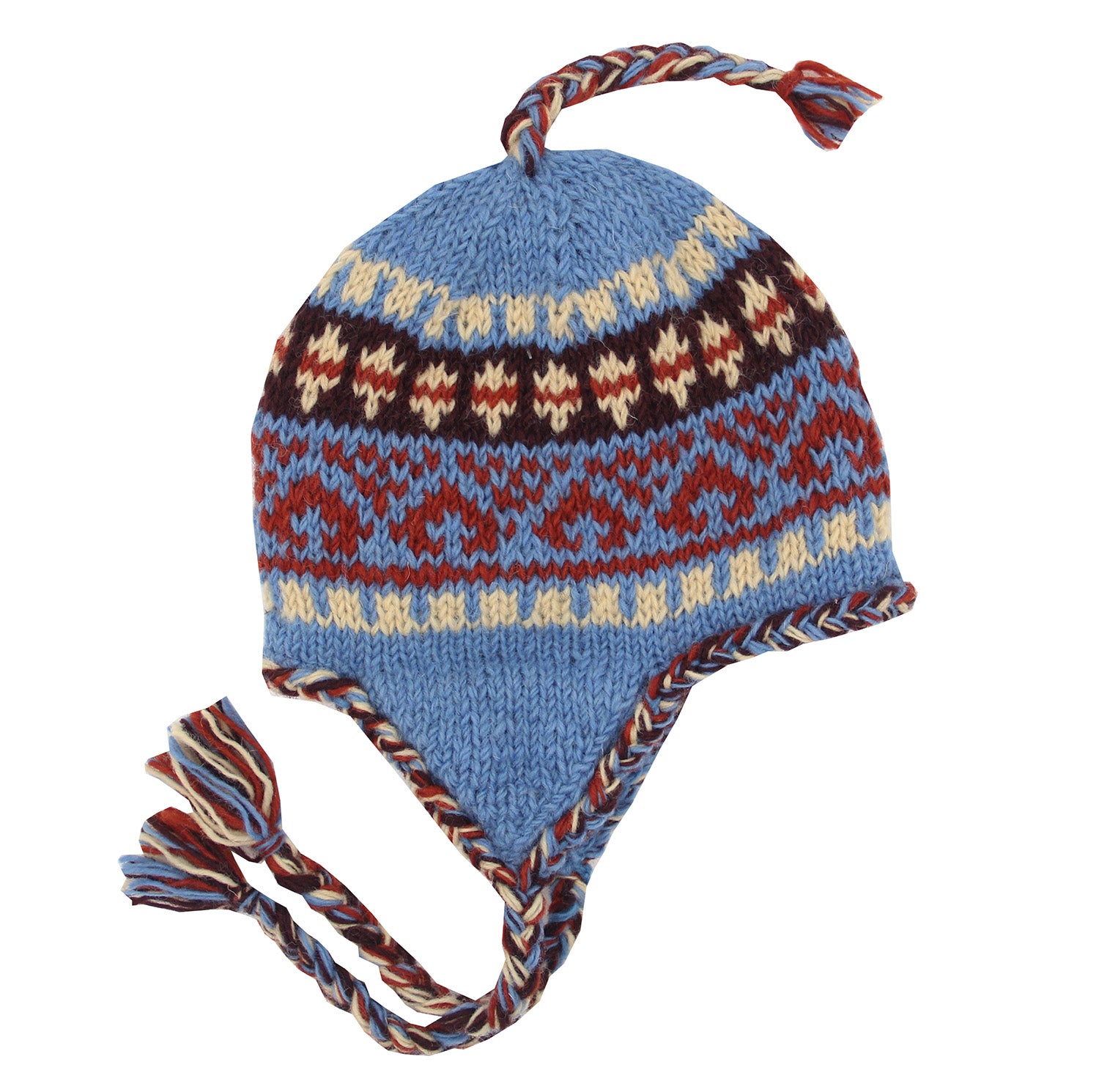 Nepal Hand Knit Ear Flaps Beanie Ski Wool Hat & Glove Mitten Set - DharmaObjects