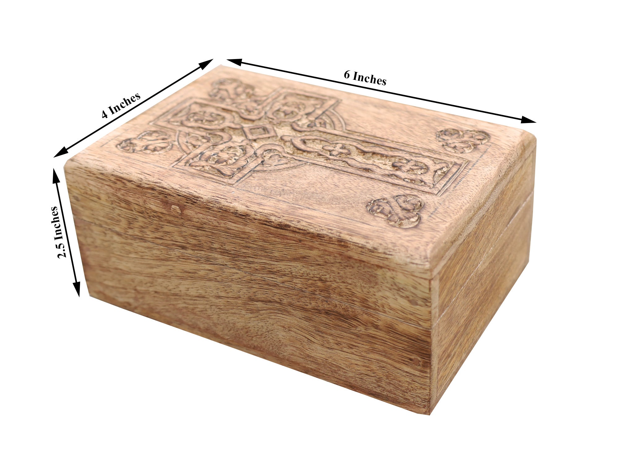 Hand Carved Celtic Cross Wooden Box Keepsake Jewelry Storage - DharmaObjects