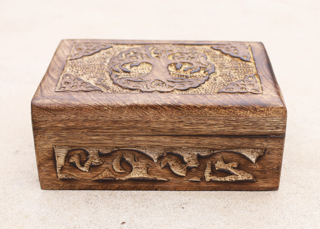 Celtic Tree Of Life Hand Carved Jewelry Storage Keepsake Wooden Box
