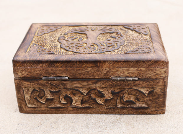 Celtic Tree Of Life Hand Carved Jewelry Storage Keepsake Wooden Box