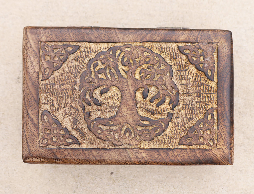Celtic Tree Of Life Hand Carved Jewelry Storage Keepsake Wooden Box