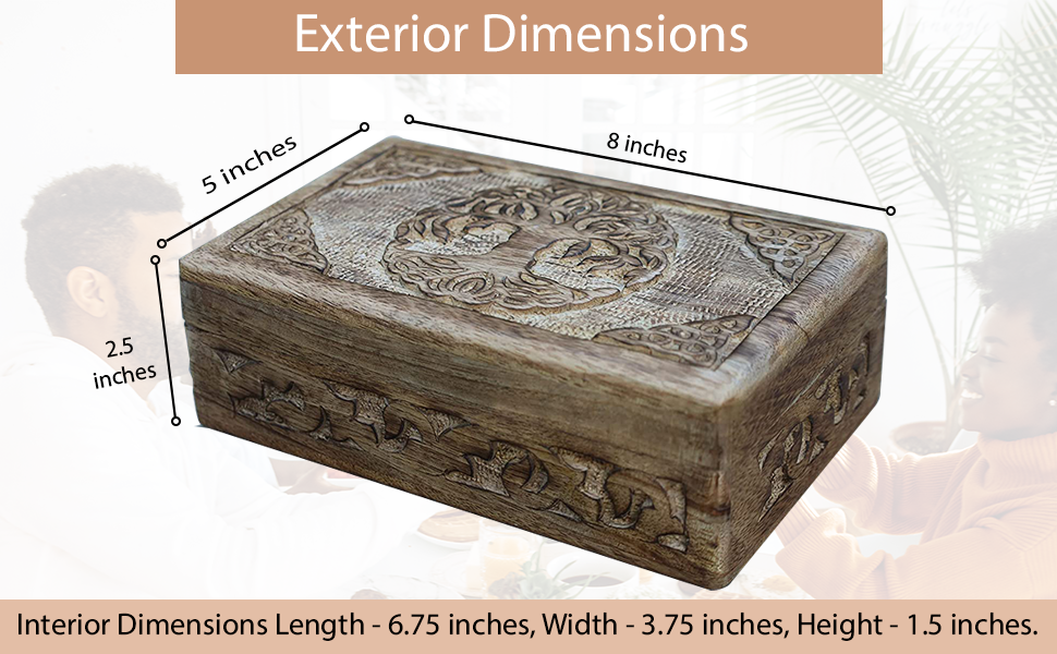 Hand Carved Jewelry Trinket Keepsake Wooden Storage Box (Celtic Tree of Life, Large) - DharmaObjects
